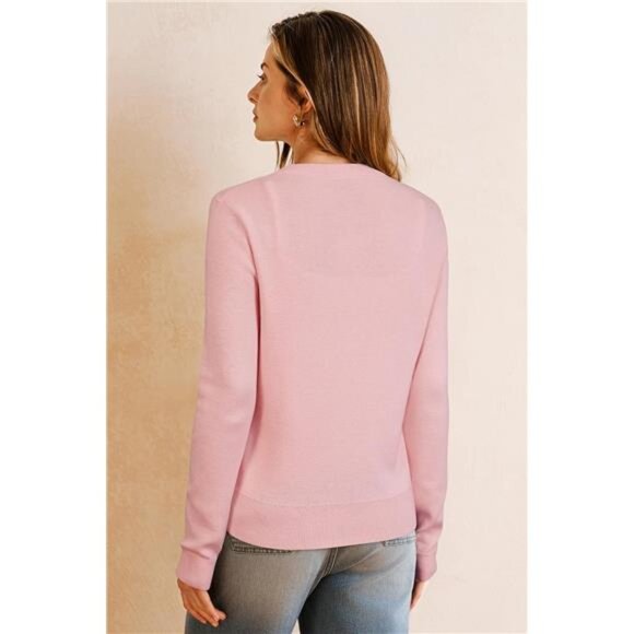 Women's Wool Blended Cardigan Sweaters Lightweight Pink - Picture 5 of 6